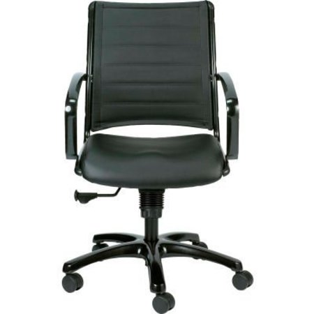 RAYNOR MARKETING Eurotech Europa Mid Back Chair - Black Leather - Non-Adjustable Arms LE222TNM-BLKL